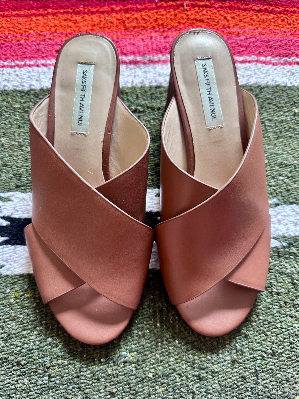 Saks Fifth Avenue Cross-Strap Leather Mules/Sandals